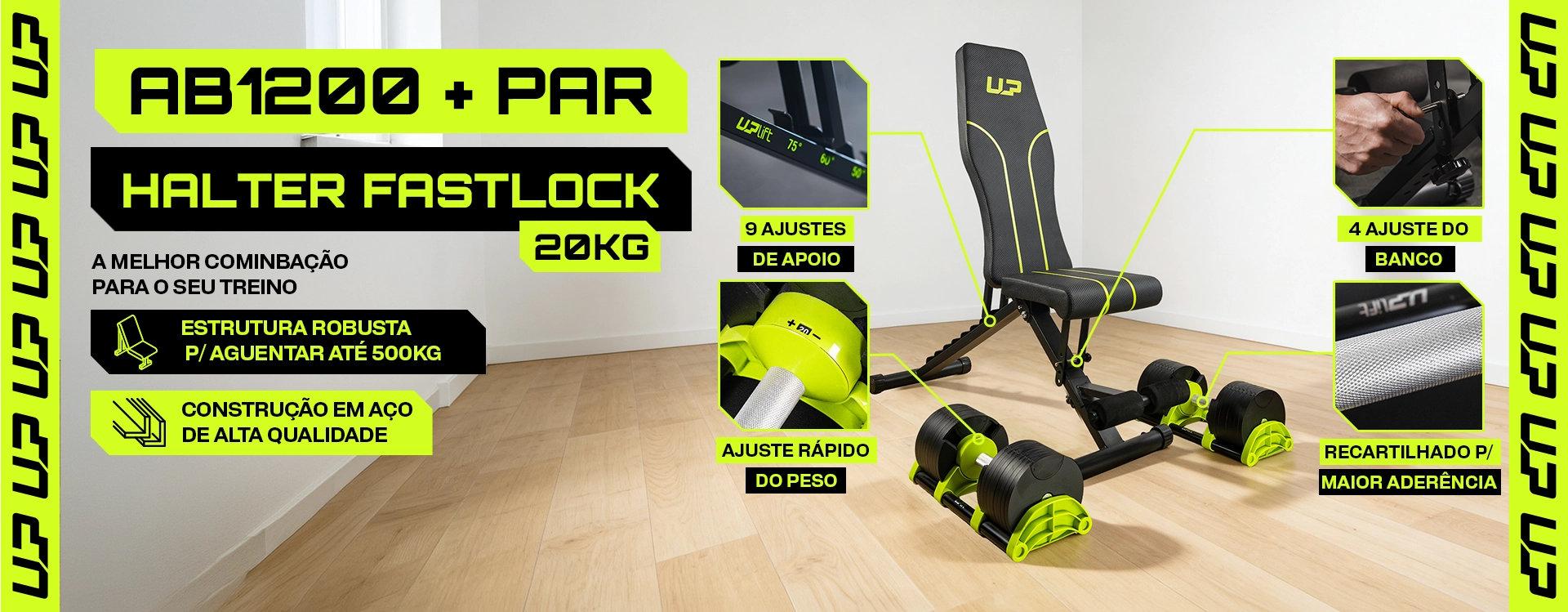 Kit Banco AB1200 + Par de Halter Ajustável Fastlock 20kg UPLIFT