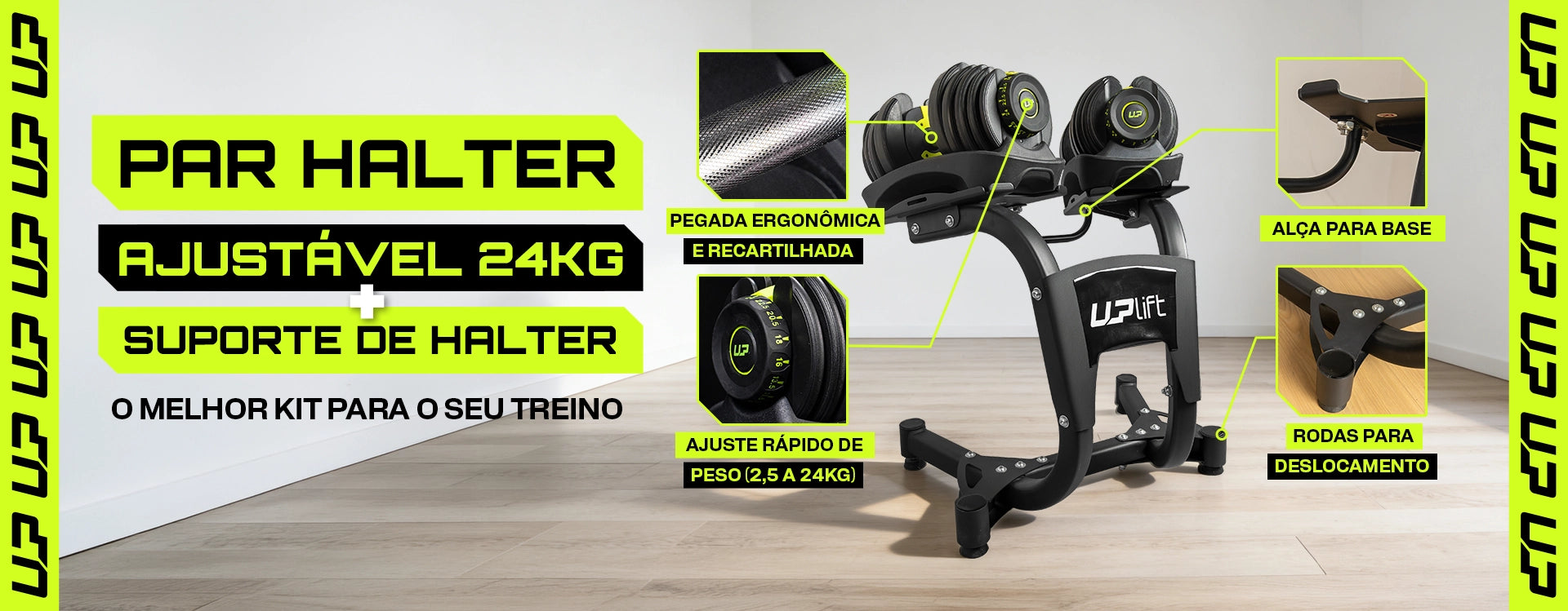 Par Halter Ajustável 24kg + Suporte UPLIFT