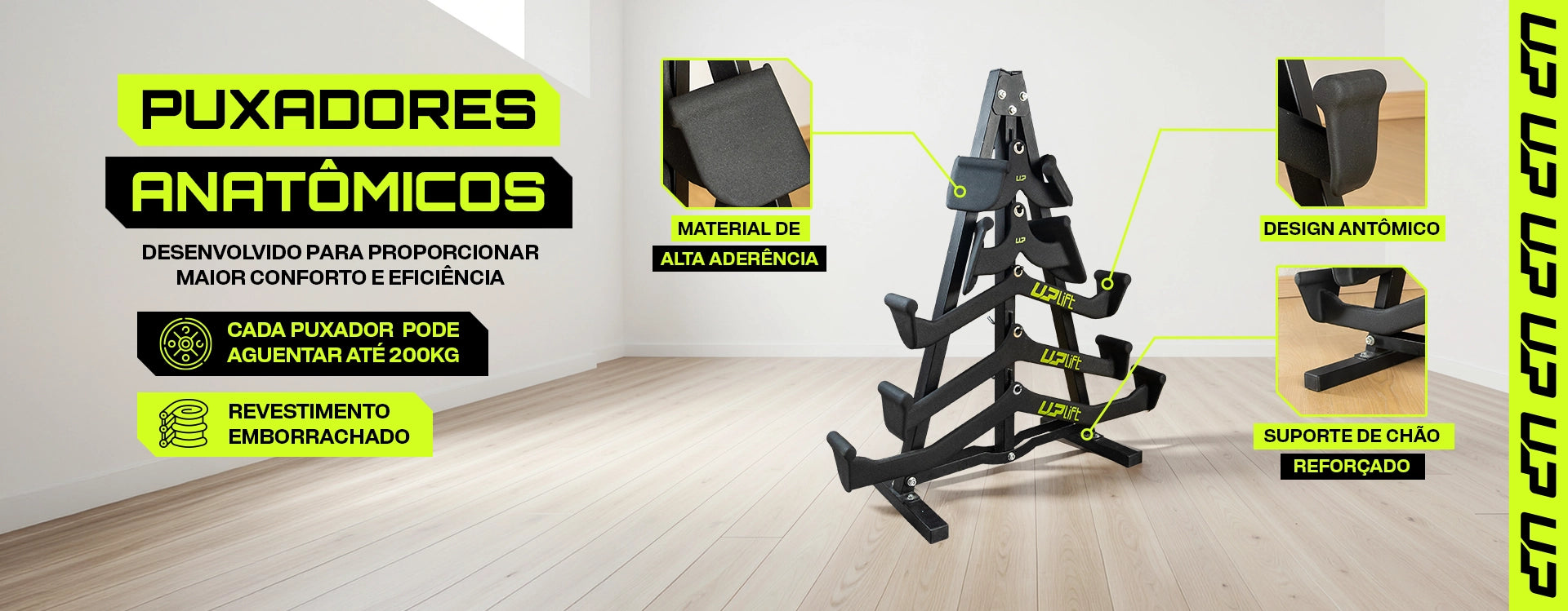 Kit 5 Puxadores Anatômicos c/ Suporte Academia Revestido 16mm UPLIFT