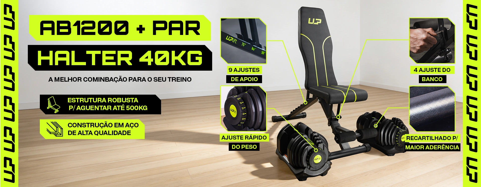 Kit Banco AB1200 + Par Halter Ajustável 40kg UPLIFT