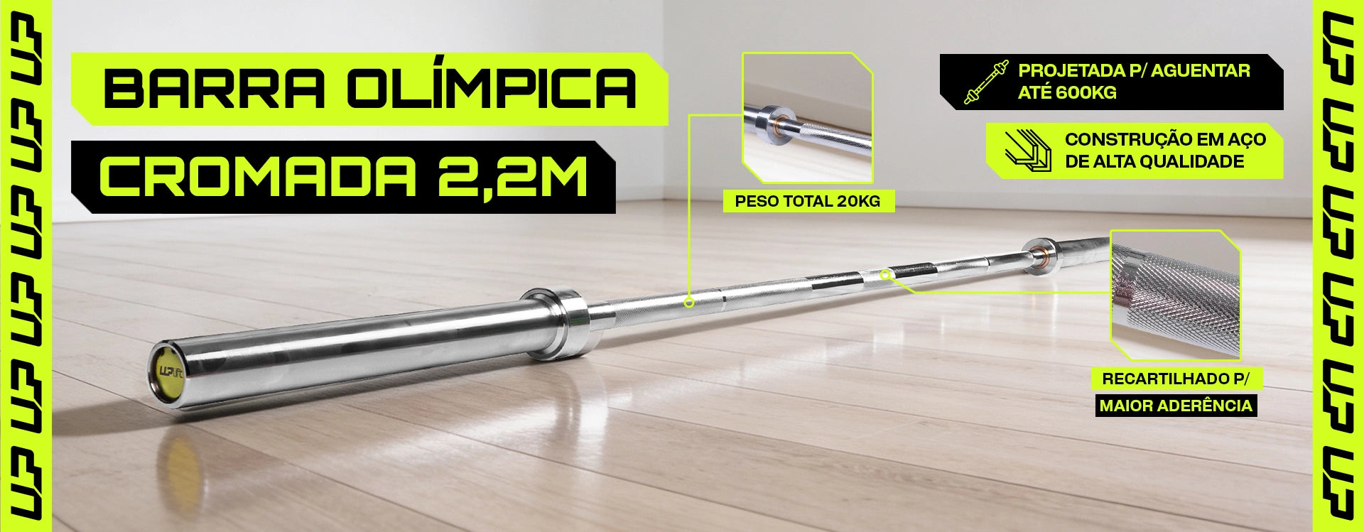 Barra Olímpica Cromada Academia 2,2M 20KG 600kg