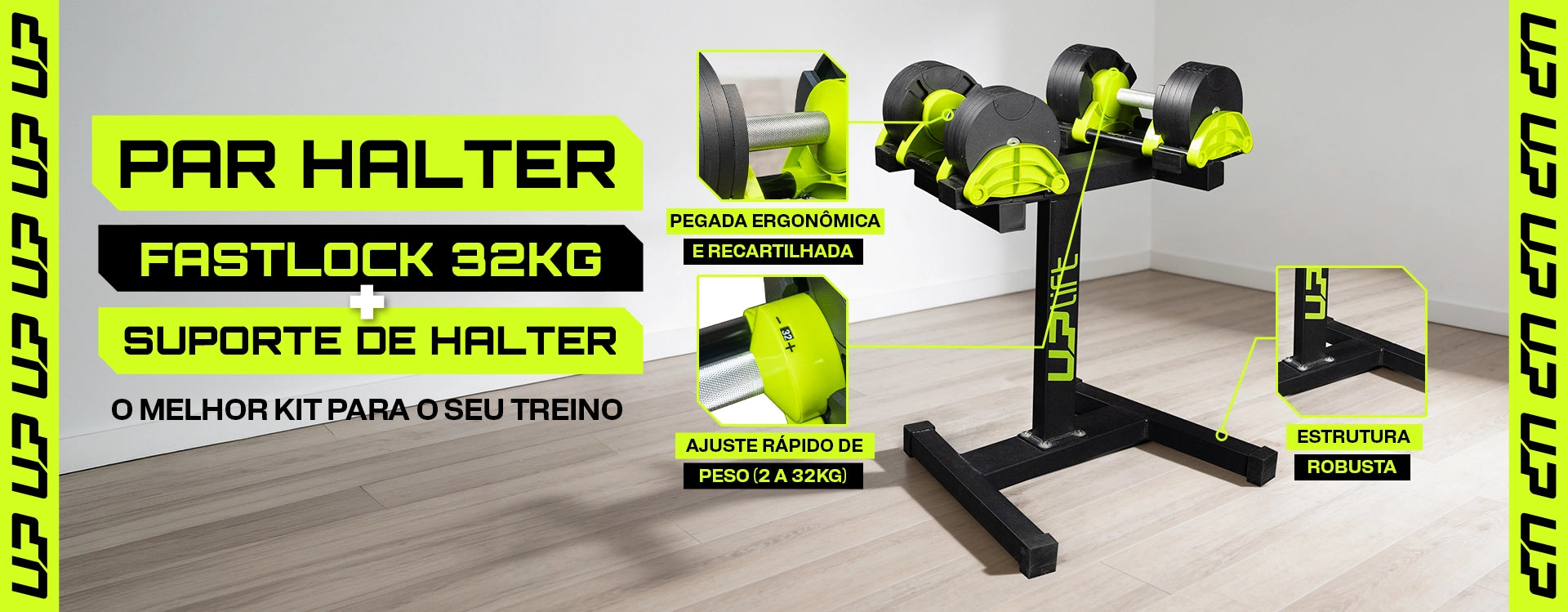 KIT Par de Halteres Ajustaveis Fastlock 32Kg + SUPORTE Uplift