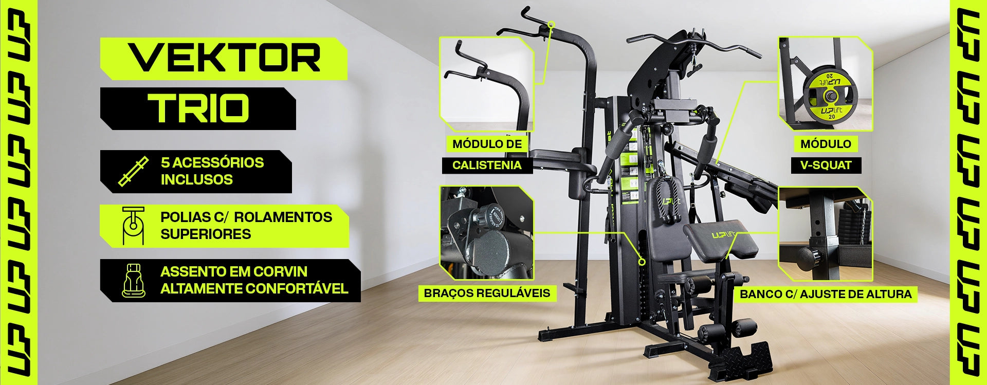 Estação de Musculação 85kg 25 em 1 Vektor Trio V-Squat UPLIFT