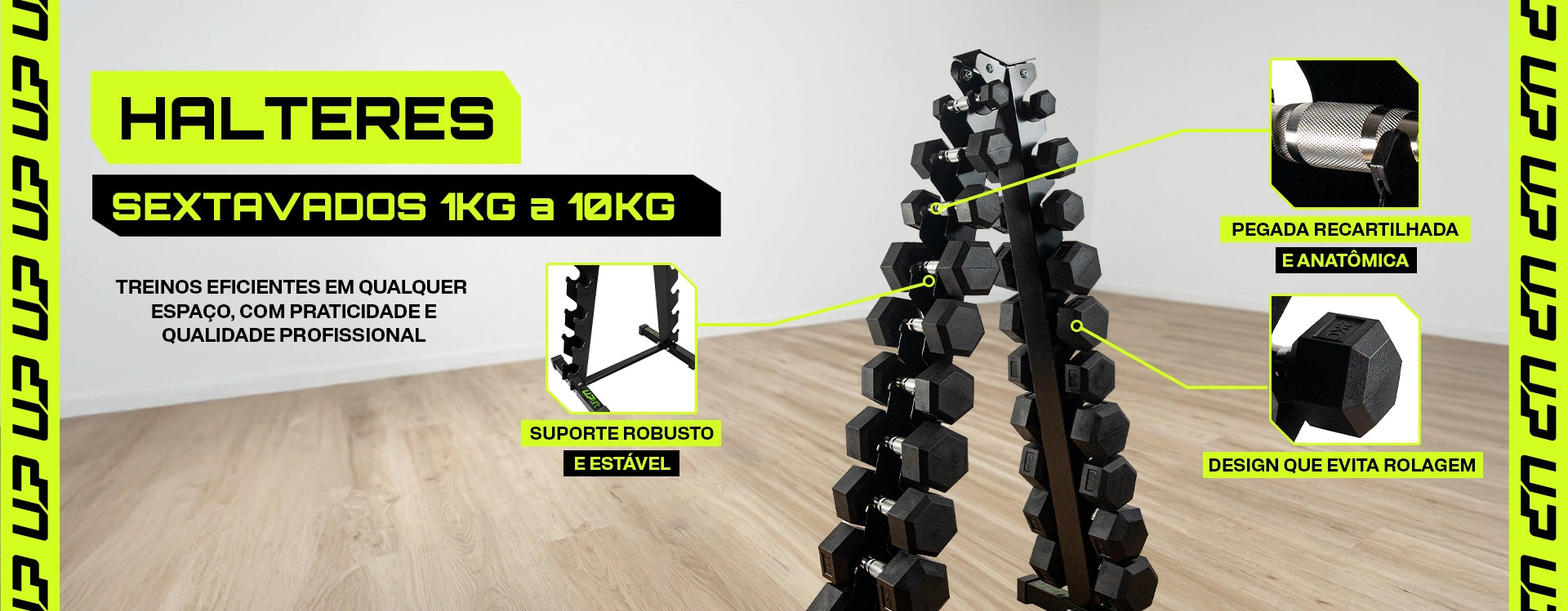Kit Halteres Sextavados 1 a 10kg Par com Suporte